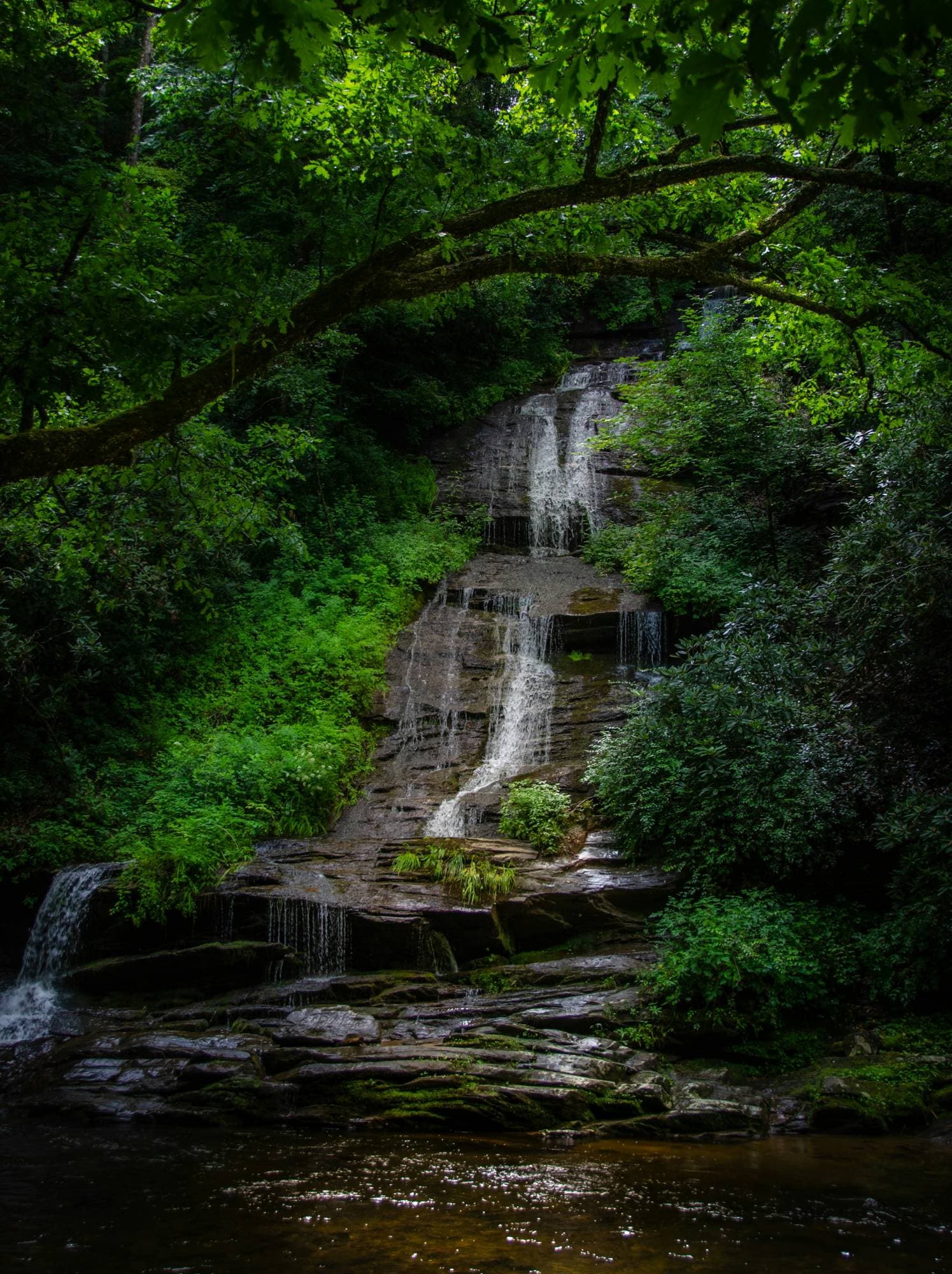 A waterfall along a hiking trail near Ferncrest Bryson City