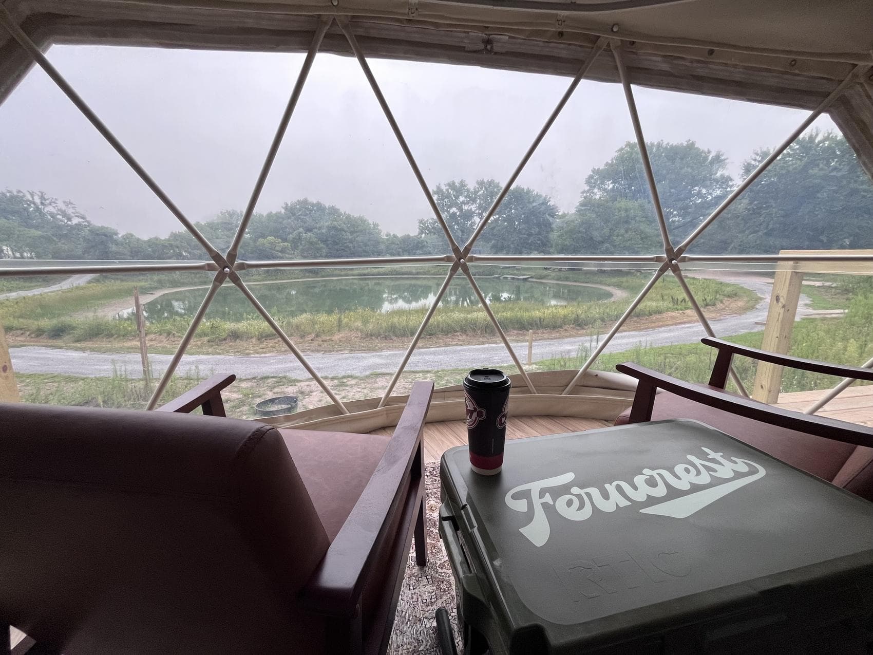Cottonwood Lake seen through a dome window at Elkhorn River