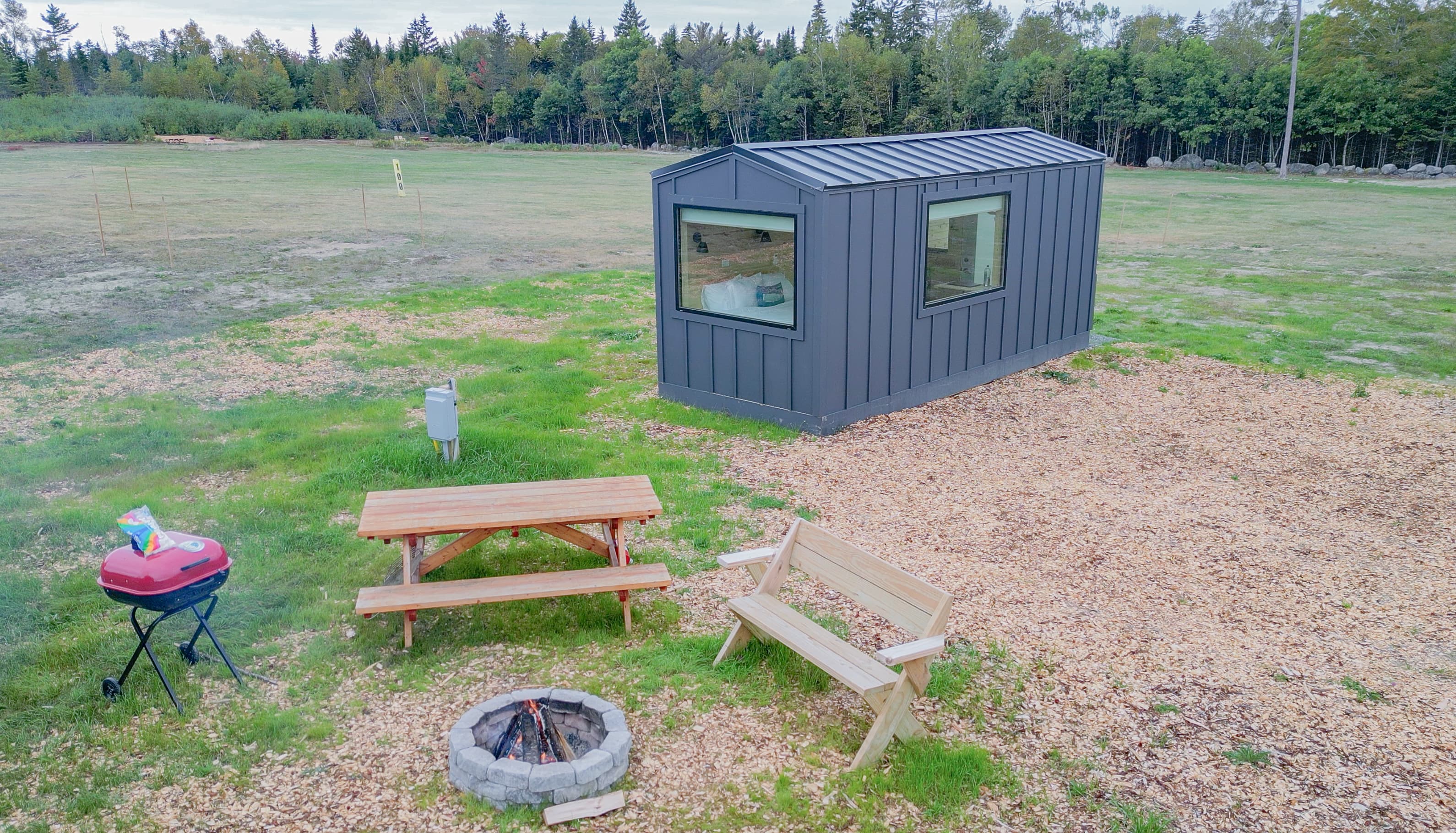 Camp cabin aerial view at Ferncrest Acadia