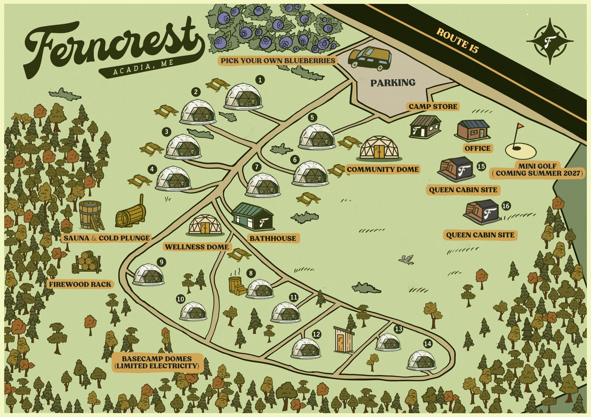 Illustrated map of Ferncrest Acadia property