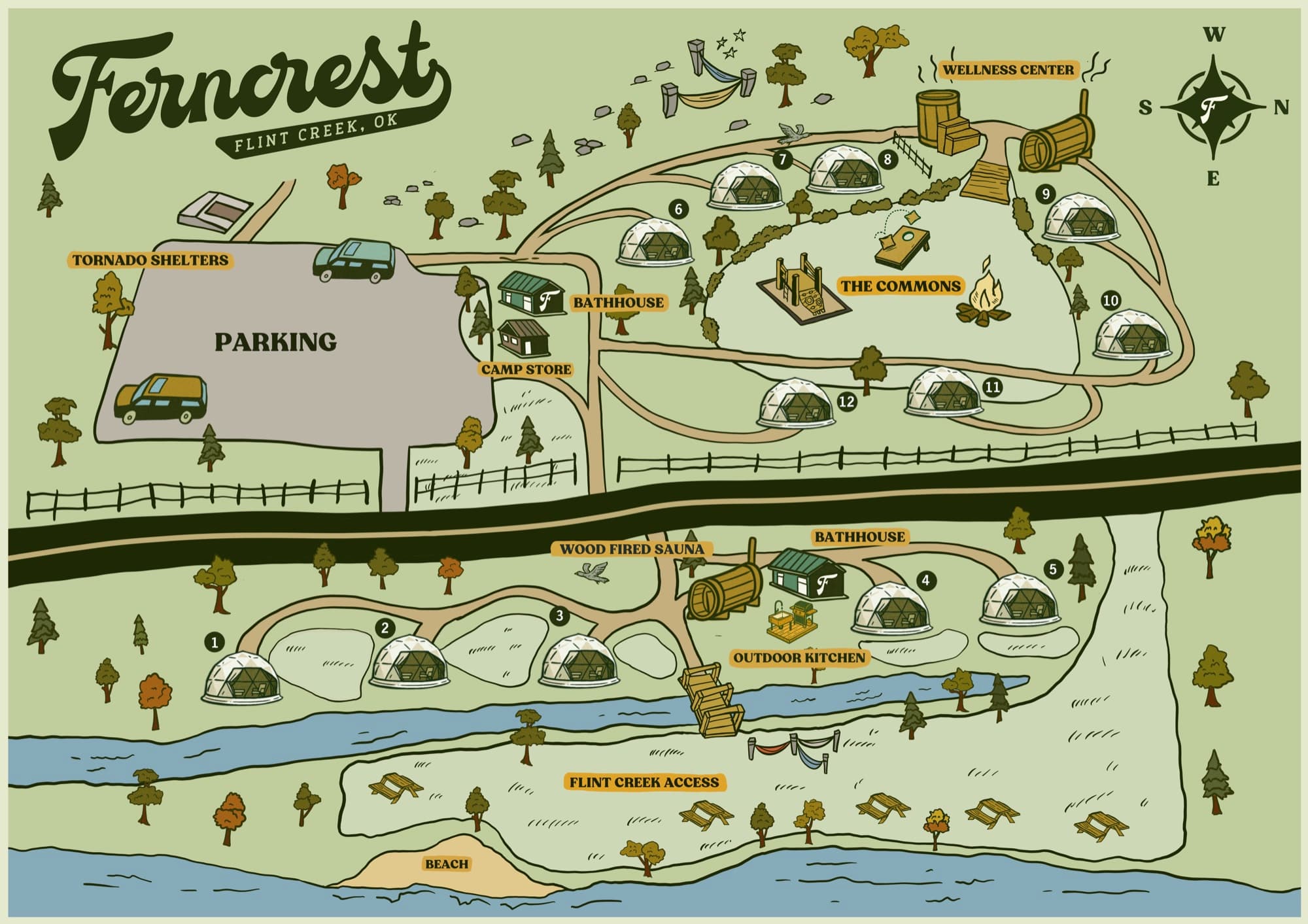 Illustrated map of Ferncrest Flint Creek property